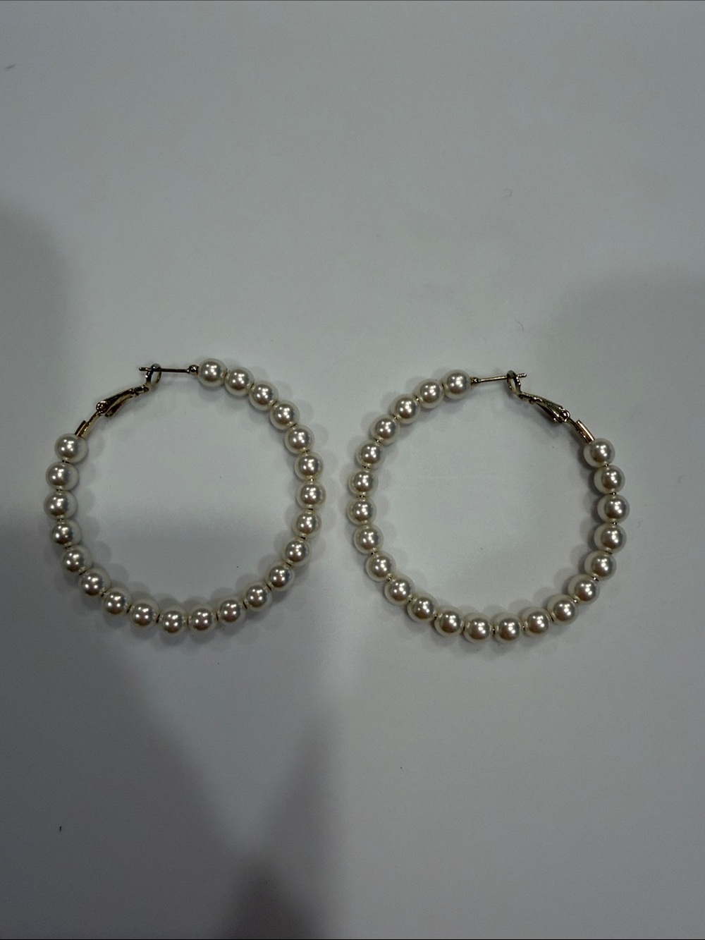 Pearl Beaded Hoop Earrings - White Pearls